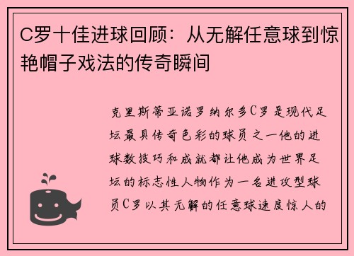 C罗十佳进球回顾：从无解任意球到惊艳帽子戏法的传奇瞬间