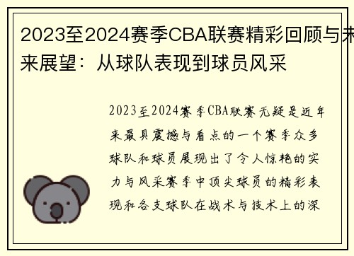 2023至2024赛季CBA联赛精彩回顾与未来展望：从球队表现到球员风采
